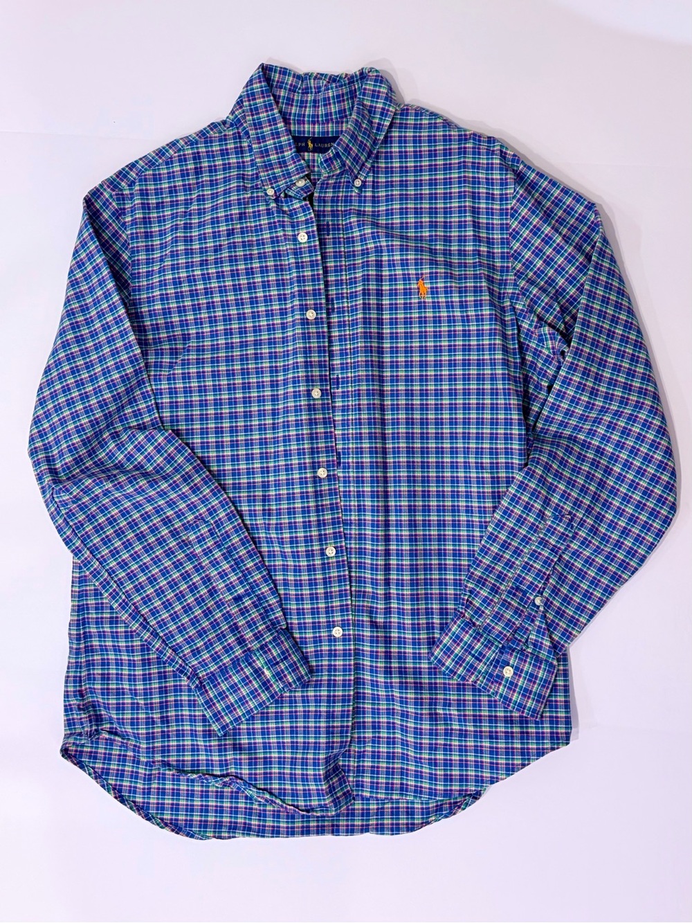 Polo by Ralph Lauren Men’s Blue & Green Plaid Button-Down Shirt